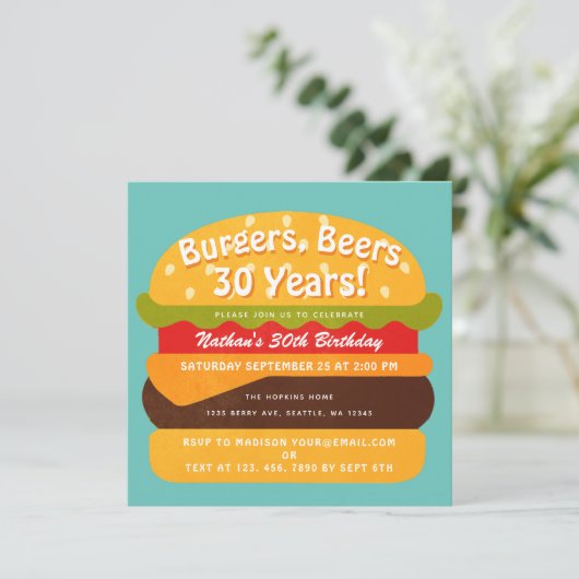Burger, Bier Einladung zum Geburtstag (Stehend Vorderseite)