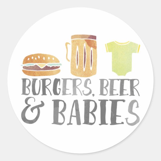 Burger, Bier und Babys Wasserfarbe Runder Aufkleber (Vorderseite)