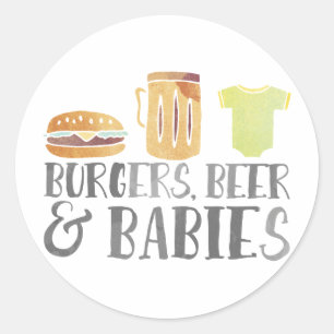 Burger, Bier und Babys Wasserfarbe Runder Aufkleber