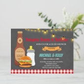 Burger Bier und Flaschen Kabeljaudusche Einladung (Stehend Vorderseite)