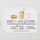 Burger, Bier'n-Babys - rosa Babyparty Einladung (Vorne/Hinten)