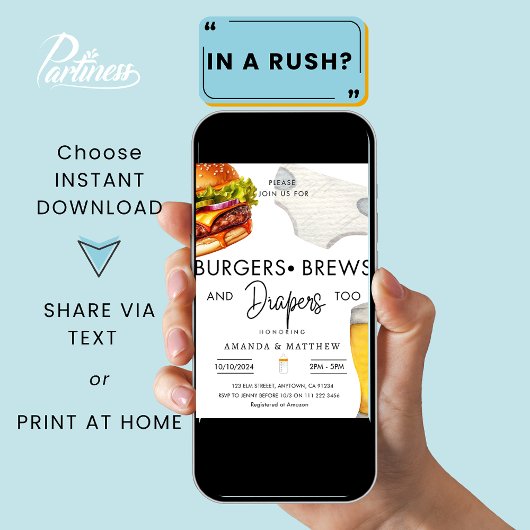 Burger, Brautdiaper Lässige Kinderdusche Einladung