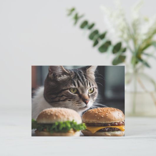 Burger Buddy-cat art Postkarte (Stehend Vorderseite)