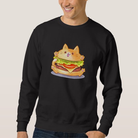 Burger Cat Catburger Niedlich Hamburger Bun Feinsc Sweatshirt (Vorderseite)
