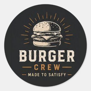 🍔 Burger Crew Fast-Food-Restaurant-Personal Logo  Runder Aufkleber