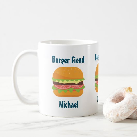 Burger Fiend Hamburger Illustration kundenspezifis Kaffeetasse (Mit Donut)