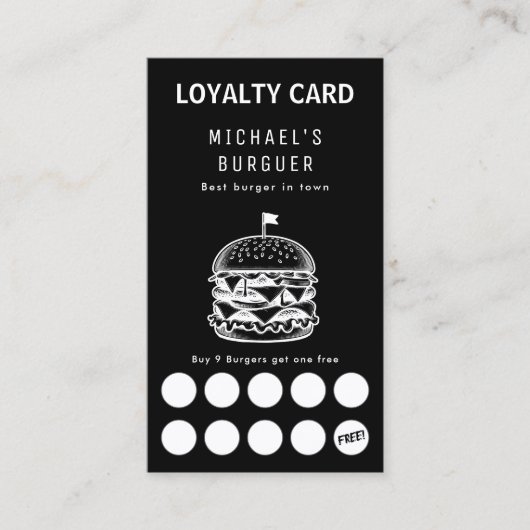 Burger Food Truck Black and White Loyalty Card Visitenkarte (Vorderseite)