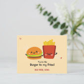 Burger & Fries Funny Valentinstag Card Feiertagspostkarte (Stehend Vorderseite)