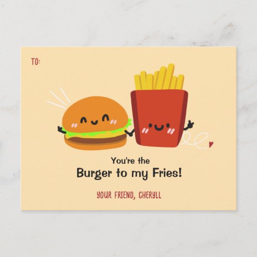 Burger & Fries Funny Valentinstag Card Feiertagspostkarte (Vorderseite)