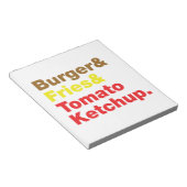 Burger & Fries & Tomato Ketchup. Notizblock (angewinkelt)