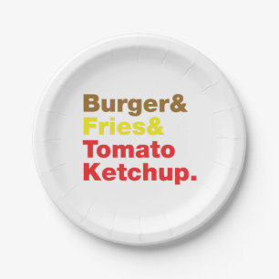Burger & Fries & Tomato Ketchup. Pappteller