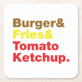 Burger & Fries & Tomato Ketchup. Rechteckiger Pappuntersetzer (Vorderseite)