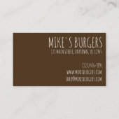 Burger Hamburger Cheeseburger Fast Food Koch Visitenkarte (Rückseite)