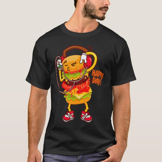 Burger Hamburger Kopfhörer Musik Schnelle Lebensmi T-Shirt (Vorderseite)