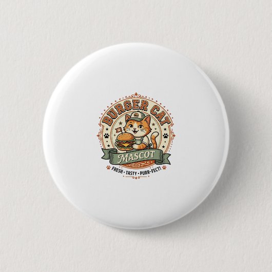 Burger-Katzen-Maskottchen Katze Fast-Food-Maskottc Button (Vorderseite)