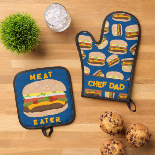 Burger Koch Vater Personalisiert Fleischessen Ofenhandschuh & Topflappen-Set