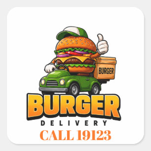 🍔 Burger-Lieferfahrer-Team-Uniform-Bekleidung 🚚 Quadratischer Aufkleber