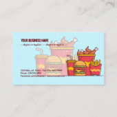 Burger mit gebratenem Huhn, Pommes frites und Soda Visitenkarte (Rückseite)