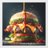 Burger mit Spritzsoße Fensteraufkleber (Blatt)
