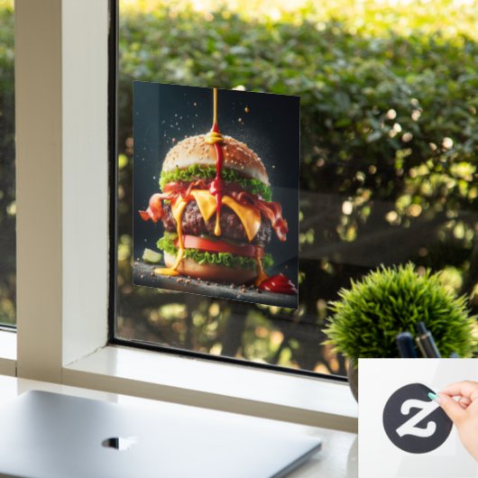 Burger mit Spritzsoße Fensteraufkleber (Büro)