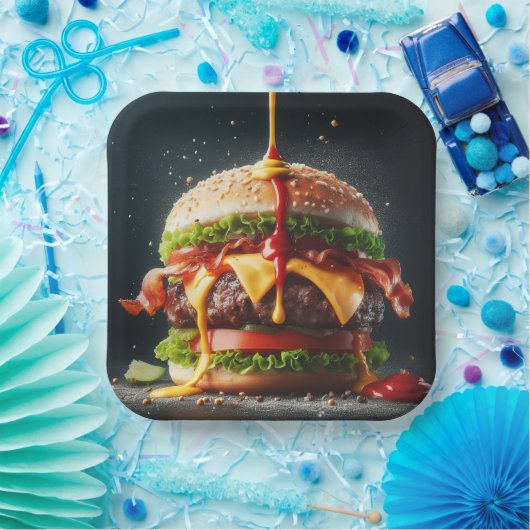 Burger mit Spritzsoße Pappteller (Party)