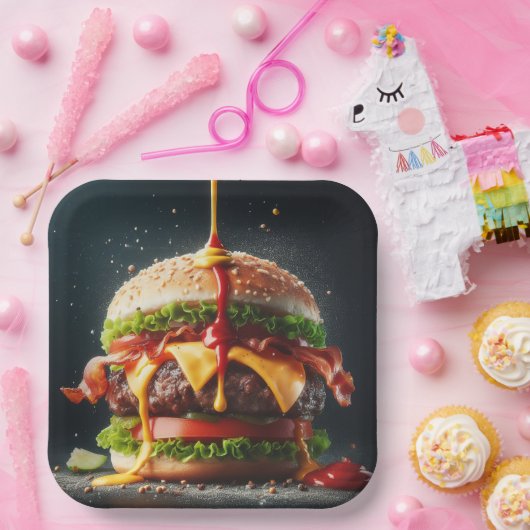 Burger mit Spritzsoße Pappteller (Party)