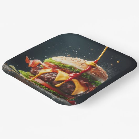 Burger mit Spritzsoße Pappteller (Gewinkelt)