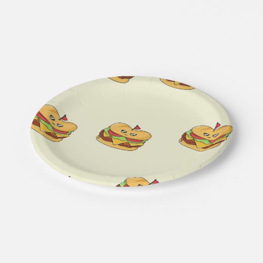 Burger-Muster für Lebensmittelzeichen Pappteller (Schrägansicht)