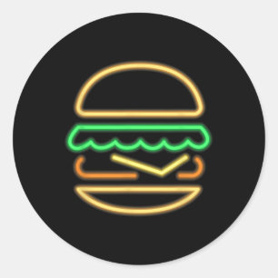 Burger Neon - Stil eines Clic 80er Retro Neon-Zeic Runder Aufkleber