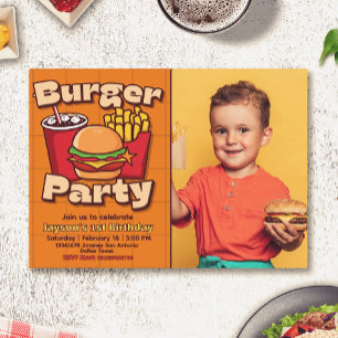 Burger-Party-Jungen-Geburtstag mit Foto Einladung