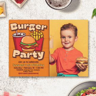 Burger-Party-Jungen-Geburtstag mit Foto Einladung