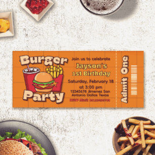 Burger-Party-Jungen-Geburtstags-Ticket-Einladung Einladung
