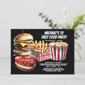 Burger Pommes Frites Hot Dog Fastfood Fasching Par Einladung (Stehend Vorderseite)