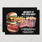 Burger Pommes Frites Hot Dog Fastfood Fasching Par Einladung (Vorne/Hinten)