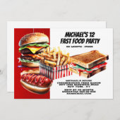 Burger Pommes frites Hotdog Fast Food Party rot Einladung (Vorne/Hinten)