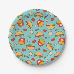 Burger-u. Fischrogen-Muster Pappteller