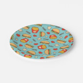 Burger-u. Fischrogen-Muster Pappteller (Schrägansicht)