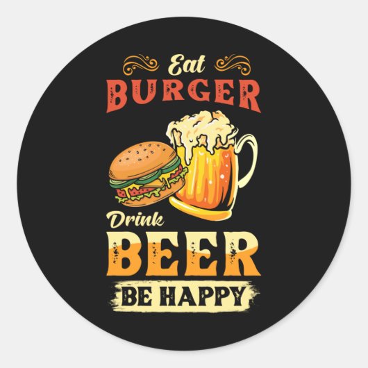 Burger und Bier Runder Aufkleber (Vorderseite)