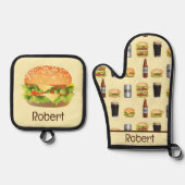 Burger und Biere Ofenhandschuh & Topflappen-Set (Vorderseite)