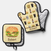 Burger und Biere Ofenhandschuh & Topflappen-Set (Vorderseite/Rückseite)