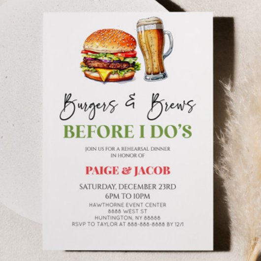 Burger und Brüche bevor ich es tue! Rehearsal Dinn Einladung