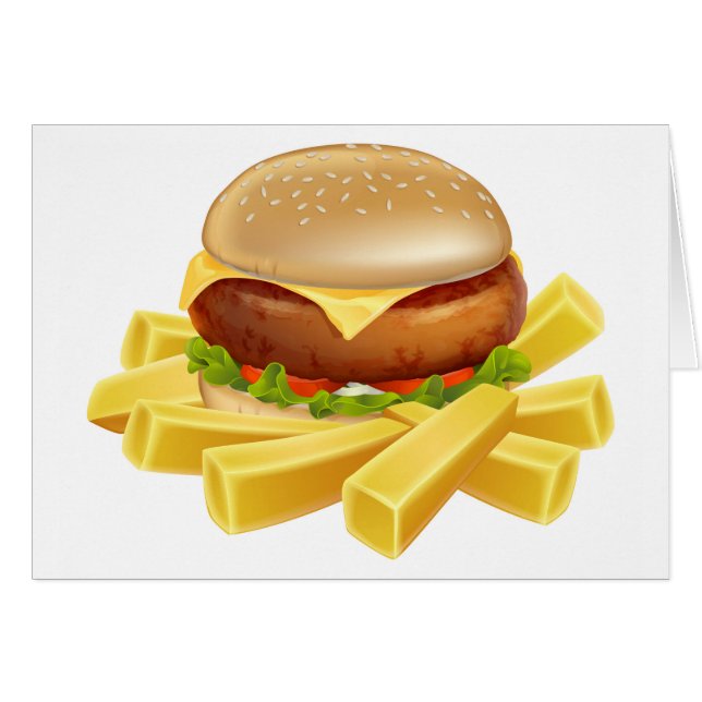 Burger und Chips oder Pommes-Frites (Vorderseite (Horizontal))