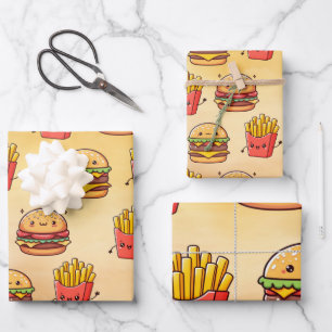 Burger und Fries Fun Kawaii Geschenkpapier Set