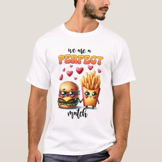 Burger und Fries Punny Valentine T-Shirt (Vorderseite)