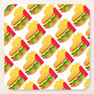 Burger und Fries Rechteckiger Pappuntersetzer