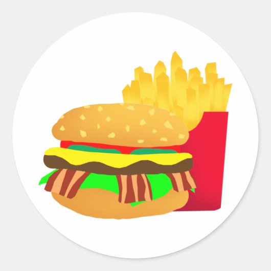 Burger und Fries Runder Aufkleber (Vorderseite)