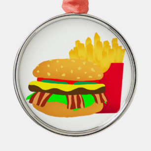 Burger und Fries Silbernes Ornament