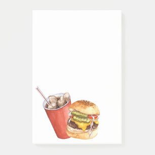Burger und post-it klebezettel