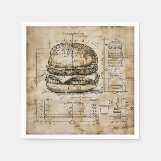 Burger Vintag Blueprint Serviette (Vorderseite)