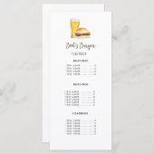 Burgerrestaurant/ Speisekarte Menükarte (Vorne/Hinten)